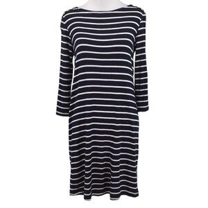 Amour Vert Sweater Dress Womens XS Navy Blue White‎ Striped Knit 3/4 Sleeve